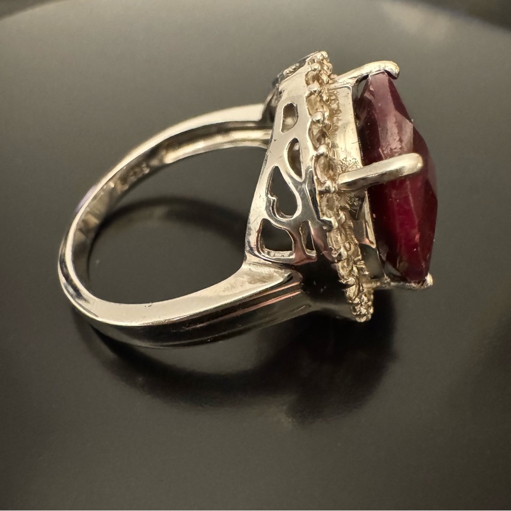 Large Faceted Ruby (Tested) Sterling Silver Ring … - image 5